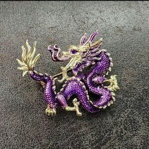 Purple Enamel Chinese Dragon Brooch